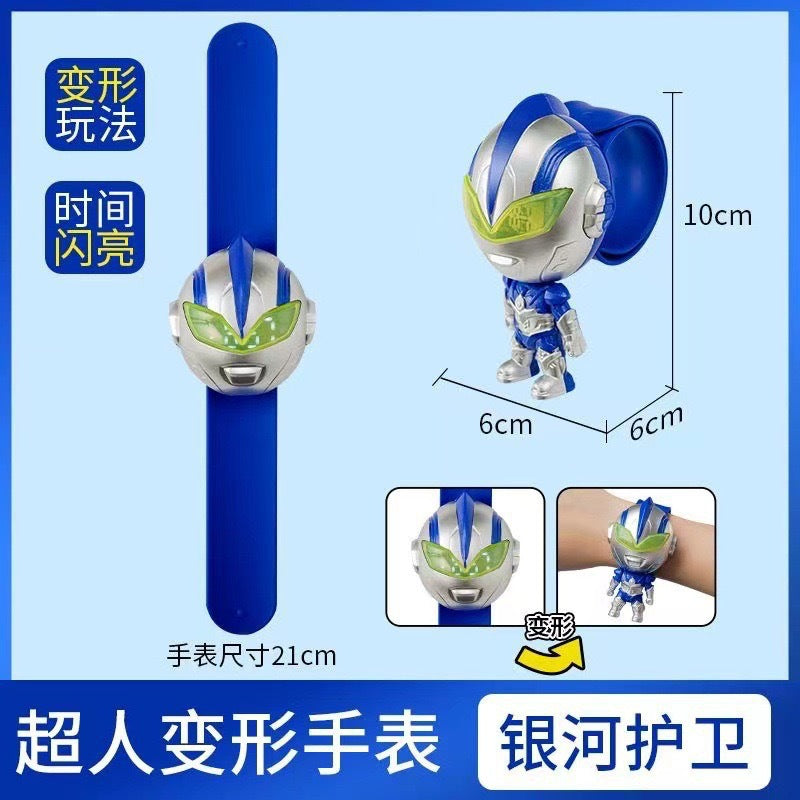 Superhero kids transforming watch toy - light-up baby boy transformer electronic cartoon snap-on watch toy