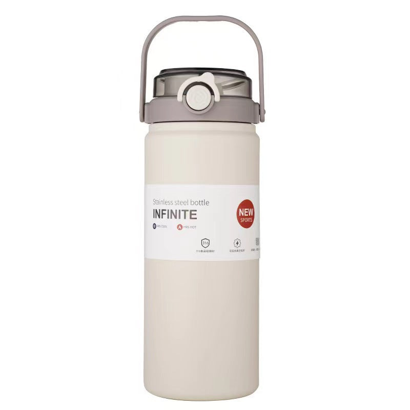 Double drinking large capacity handle kettle thermos cup 316 stainless steel high appearance portable straw cup travel kettle wholesale
