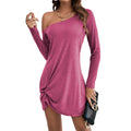 spring and summer new european and american long sleevesloosepure color t-shirt casualdress women's clothing