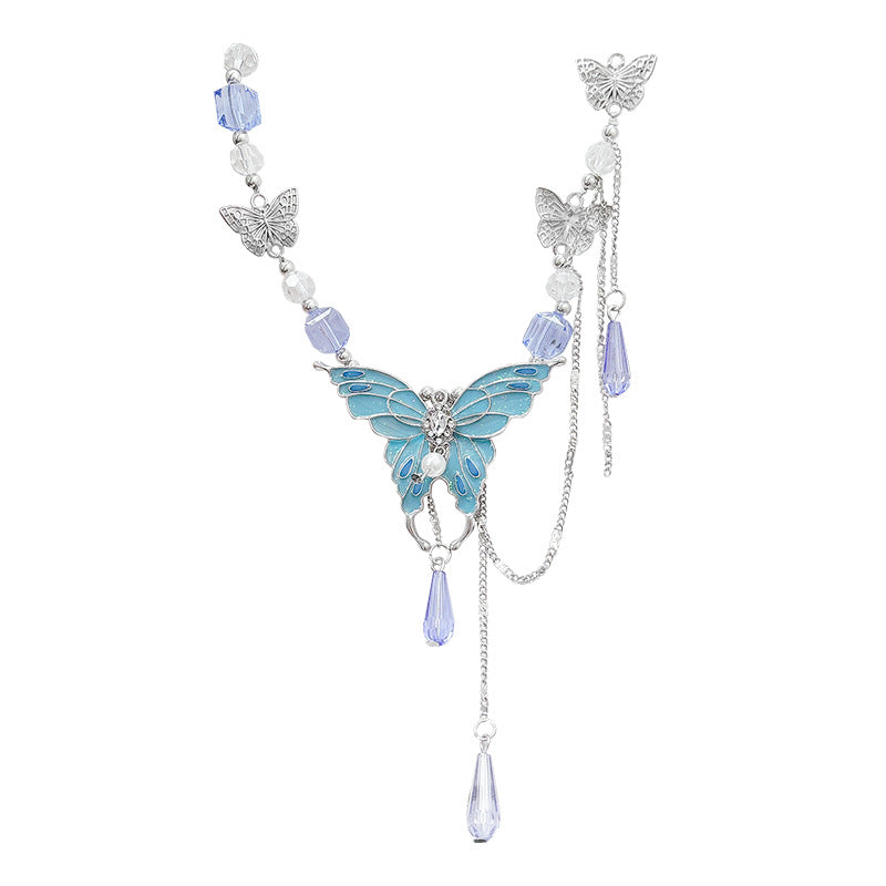 Ins style heavy industry blue crystal butterfly necklace for women 2026 new niche accessible luxury super fairy clavicle chain accessories