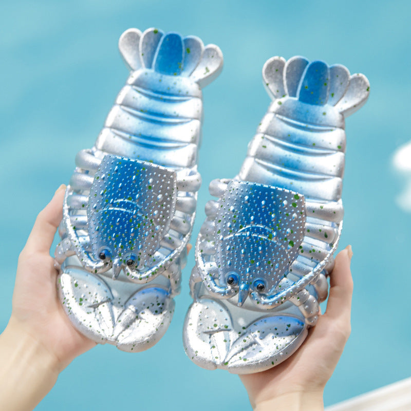Crayfish summer slippers stylish creative thick sole women's beach funny sandals outwear waterproof non-slip bath home shoes