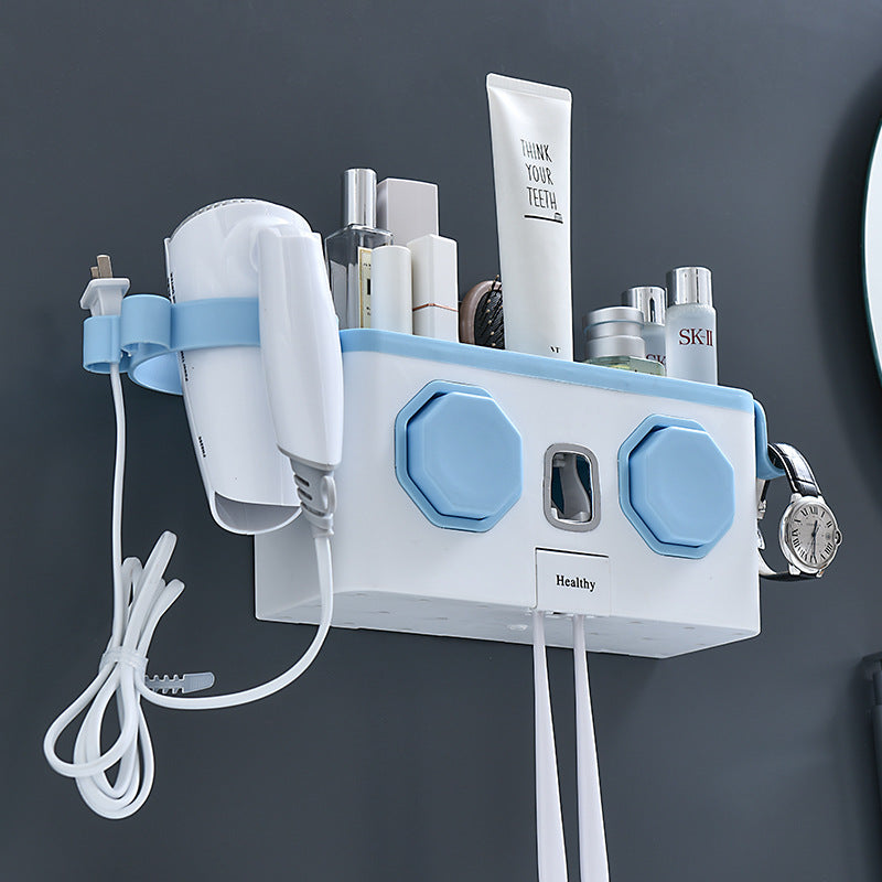 Nordic style multifunctional toothbrush holder set - no drilling required, includes rinse cup, automatic toothpaste dispenser, and toothbrush organizer