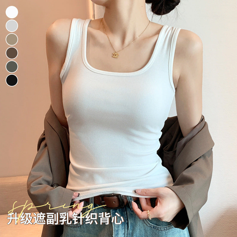 Tk carefully selected spring and summer new arrival wide shoulder vest women's silm large u-neck best selling bottom inner vest women's sleeveless