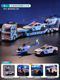 Kids' alloy toy car police car rescue truck large double-decker trailer car model for boys ages 3-6
