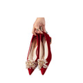 2025 red suede wedding shoes bridal shoes pointed toe rhinestone flower low heel square heel wedding party shoes