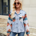 European and american cross-border e-commerce women's apparel:  independent store autumn new arrival - washed color block long sleeve denim jacket top
