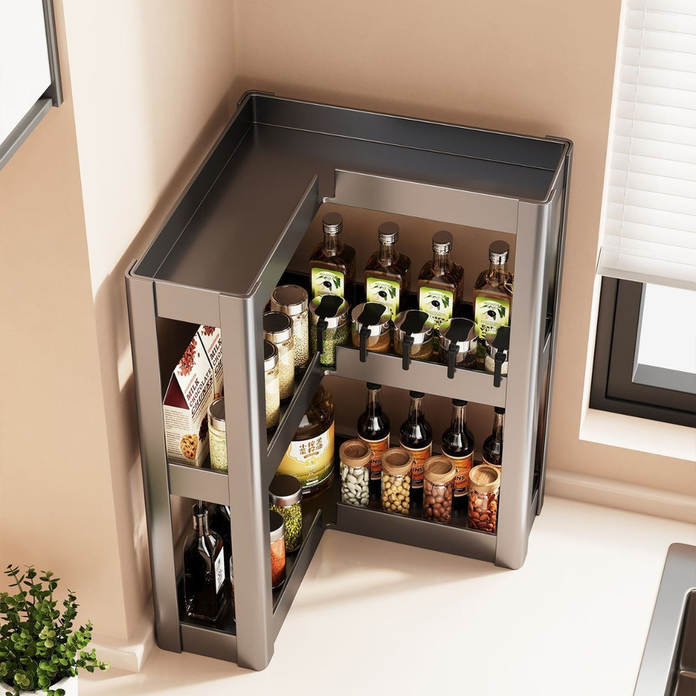 Kitchen corner spice rack - 2025 new multifunctional 90-degree countertop corner spice organizer
