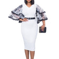 D301 cross-border women's fashion  new v-neck flared sleeve bodycon pencil skirt - office commute style, european & american dress