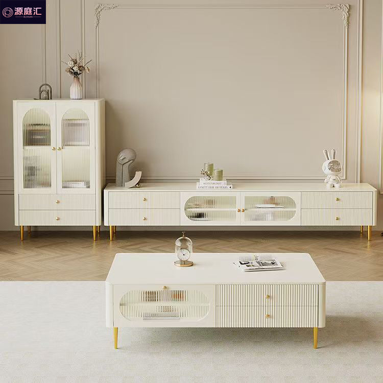 Solid wood coffee table tv cabinet french cream style for home living room floor-standing coffee table tv cabinet modern normcore style side cabinet