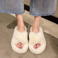 Thick sole cross strap furry slippers for women fall and winteroutwear2023new arrivalplatform shoesthick soleincrease soft bottomfor home cotton slippers