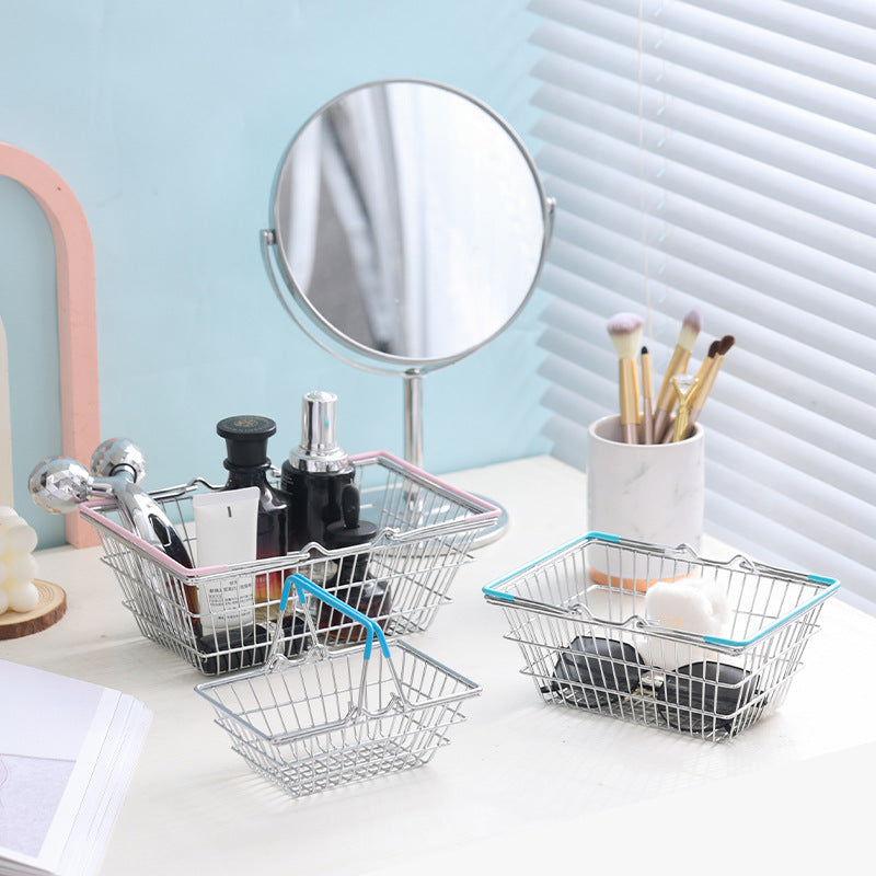 Cross-border  wrought iron simulation shopping basket household cosmetics sundries storage decorative shelf shooting props