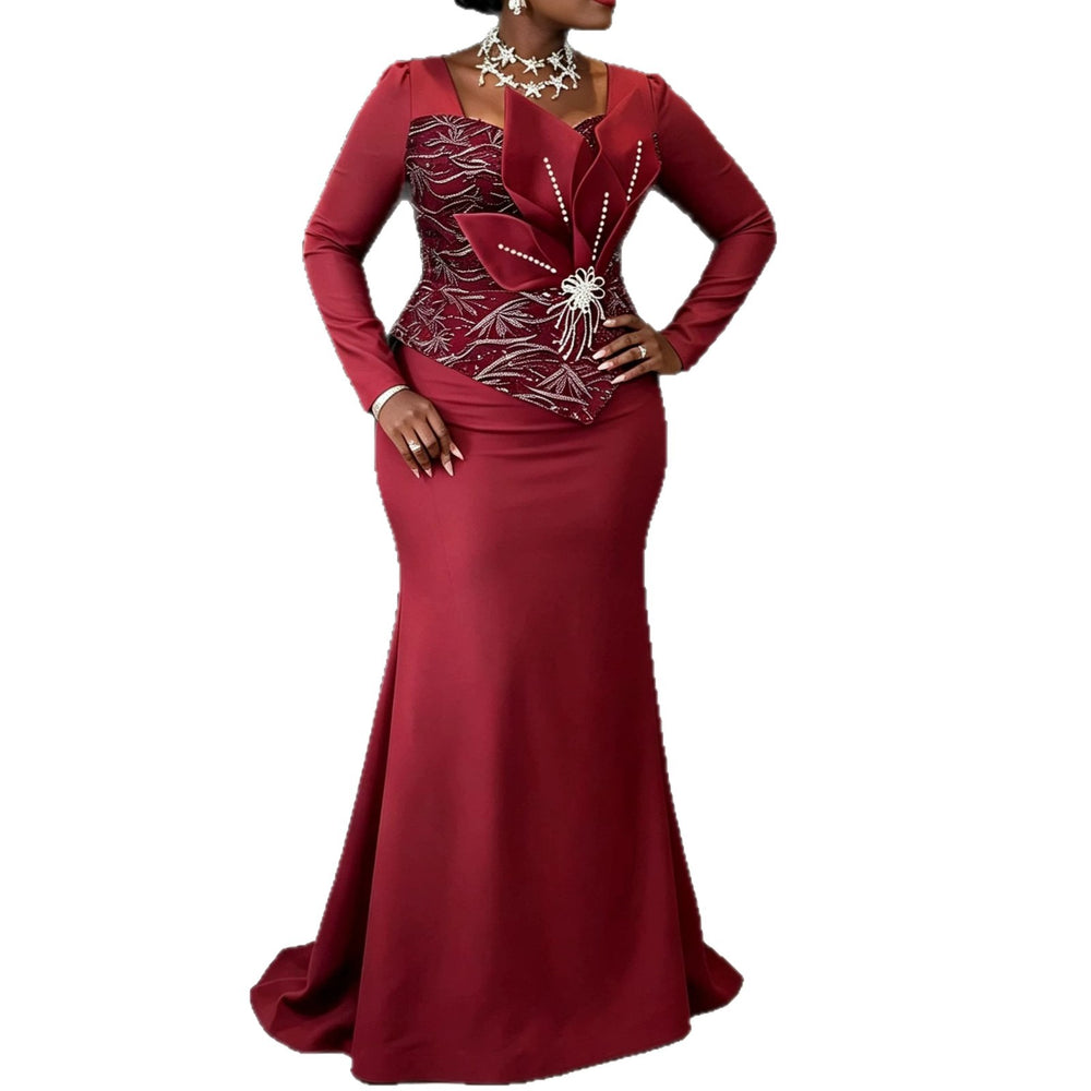 Autumn new arrival: sequin & beaded party dress - 3d floral, slim-fit, patchwork long sleeve, elegant banquet gown