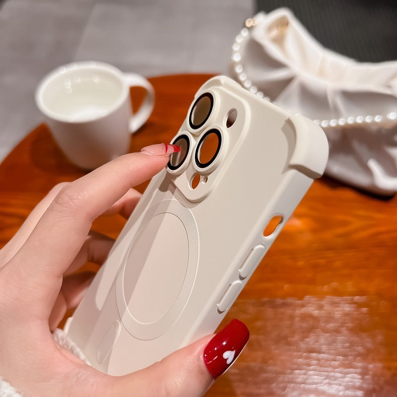 Suitable for iphone17pro mobile phone case liquid air bag four-corner magnetic suction apple 14 lens film all-inclusive protective cover
