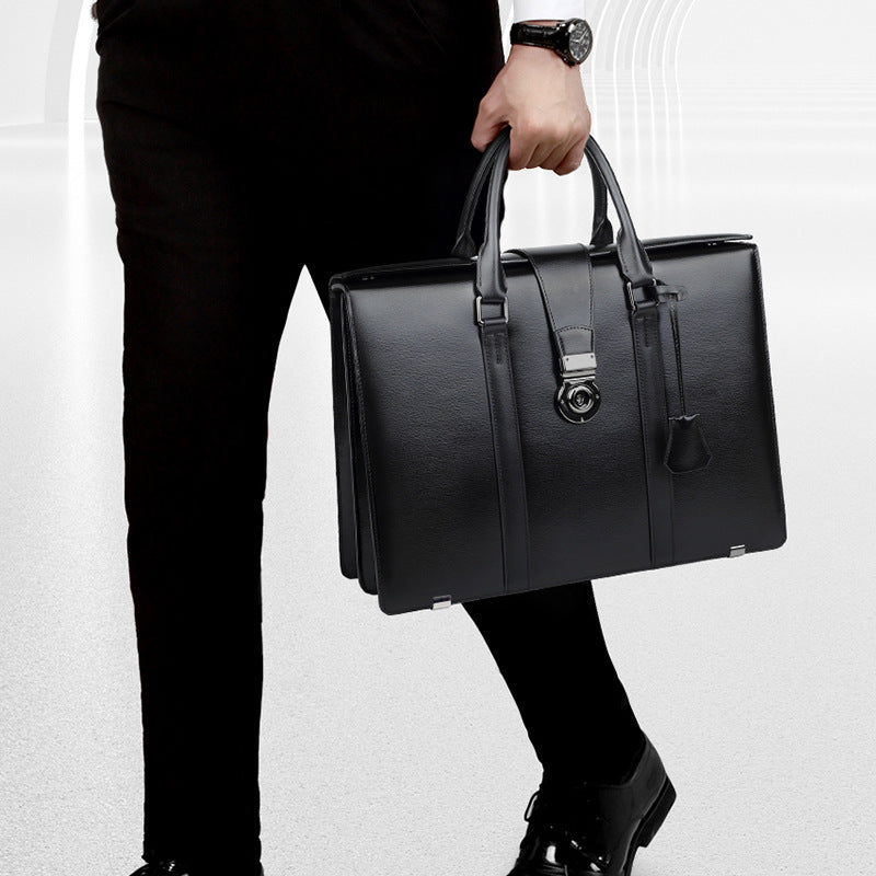 New leather men's bag combination lock briefcase commuter business computer bag large capacity cowhide men's handbag