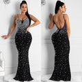 C5852   fashion women's hotfix rhinestone nightclub sexy sleeveless maxi dress