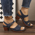European and american style chunky heel sandals for women, 2026 summer new arrivals, plus size one-strap buckle high heels, casual women's sandals