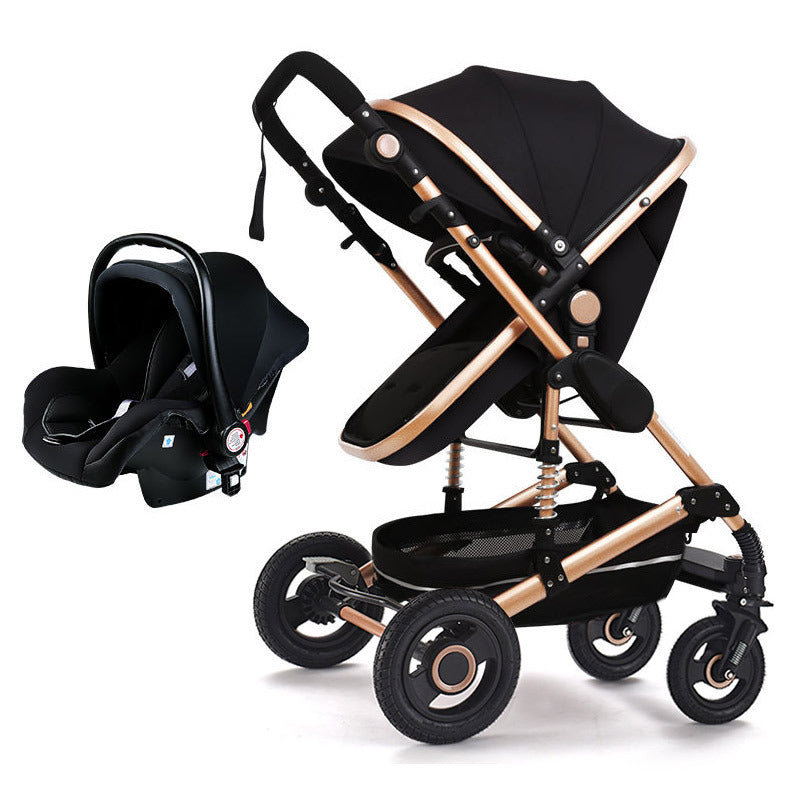 Baby stroller, 2-way high view, convertible (sitting/reclining), lightweight, foldable, shock-absorbing, newborn infant toddler pushchair