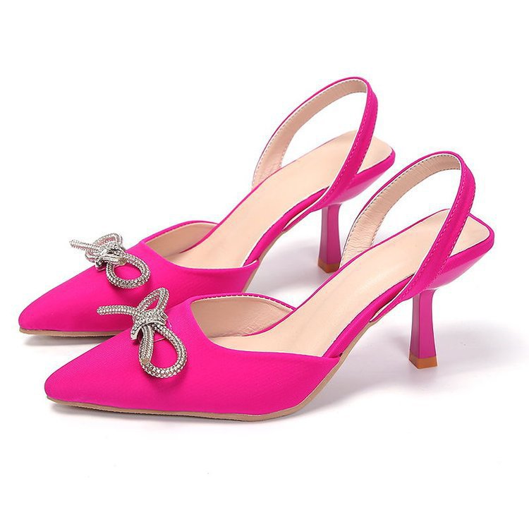 plus size stiletto casual flats women's 2026 summernew arrivalbows rhinestone cat heel high heel sandals women