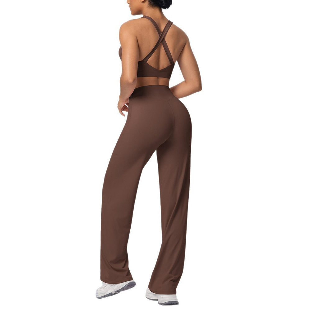 fashionpure color double-sided brushed back cross sports intimates yoga suit running fitness two-piece set