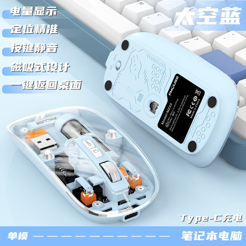 M233 transparent magnetic wireless bluetooth tri-mode mouse - rechargeable silent mouse for desktops and laptops (universal compatibility)