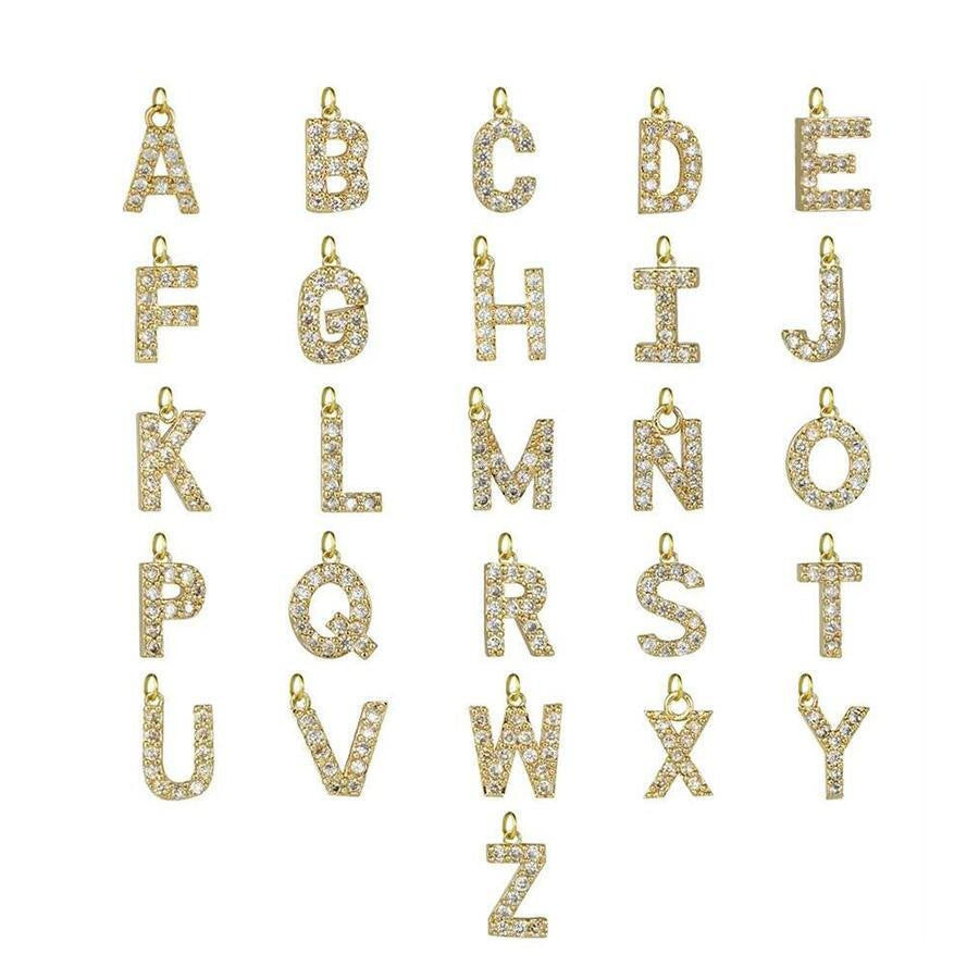 Fashion cross-border accessible luxury diamond-encrusted 26-letter necklace fashion copper micro-paved zircon pendant stainless steel ball necklace
