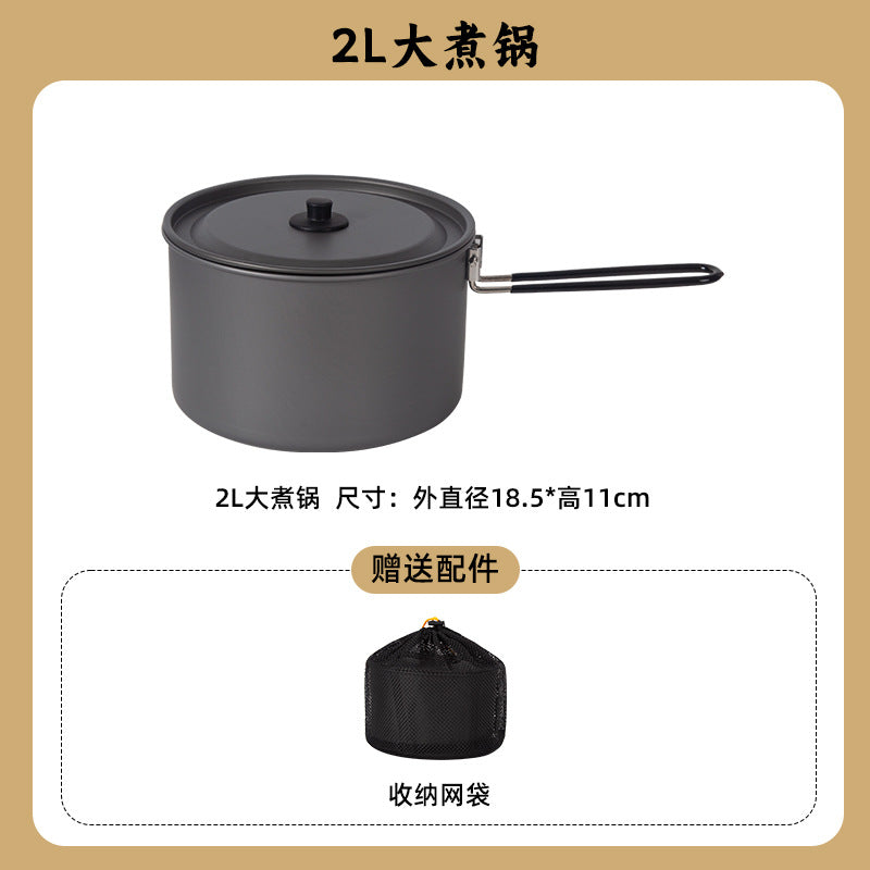 Outdoor cookware set: kettle, frying pan, cooking pot - camping gear, camping cookware, portable foldable cookware for portable stoves (e.g., butane stoves)