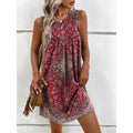 summer new arrival: cross-border european and american style round neck sleeveless printed ethnic fashion dress for women