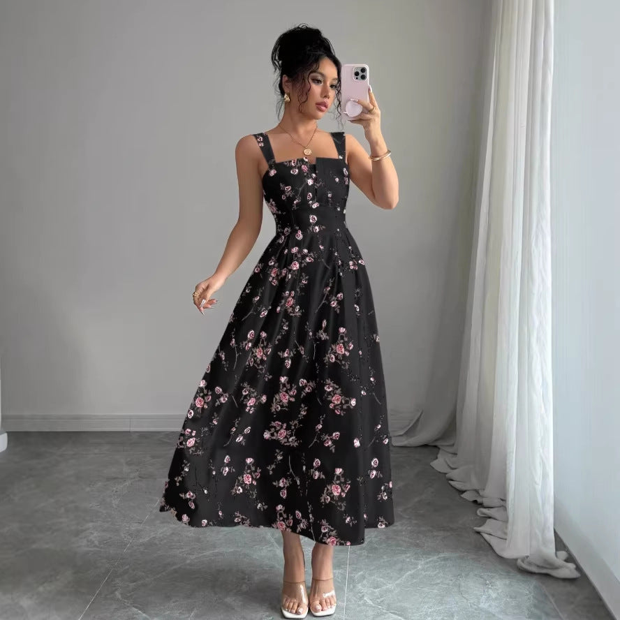 new floral print dress - spring/summer/autumn women's v-neck, slim-fit, a-line maxi dress