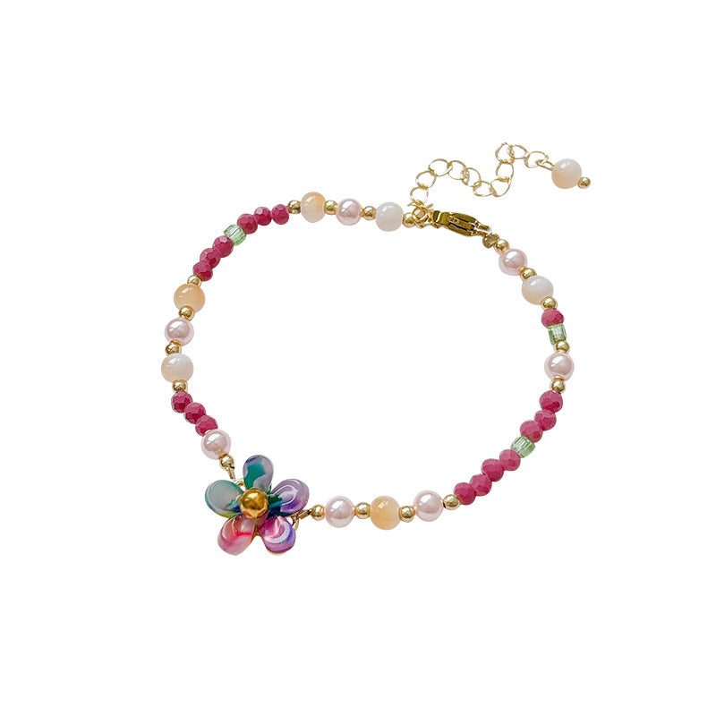 Colorful beaded dopamine bracelet for besties - floral pearl bracelet, chic & exquisite, 2025 new arrival