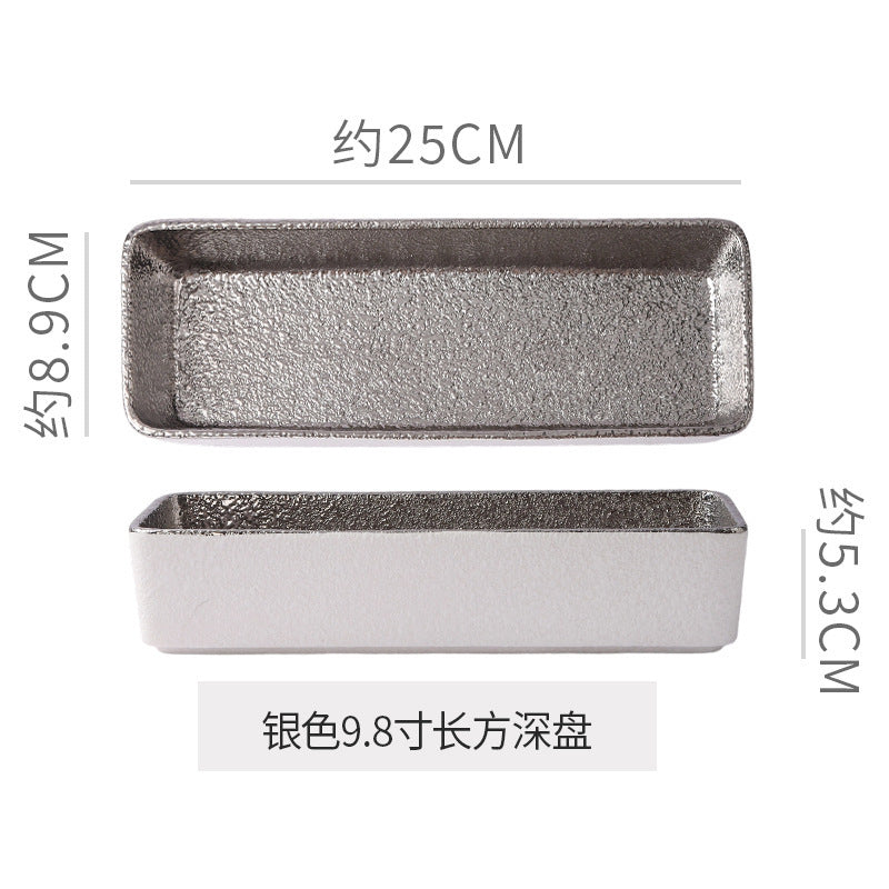 Luxury retro ceramic rectangular plate - stylish and high-value for fruit, desserts, pastries, and sushi presentation