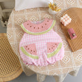 Baby girl summer cute sweet watermelon sleeveless white pink plaid triangle romper outing jumpsuit