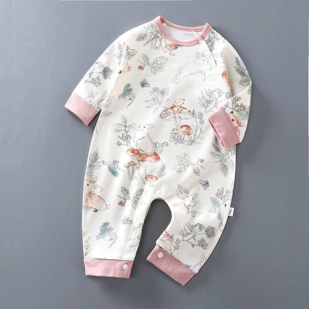 Baby pure cotton onesie baby 180g boneless romper thin cotton thickened partial placket romper kids pullover onesie