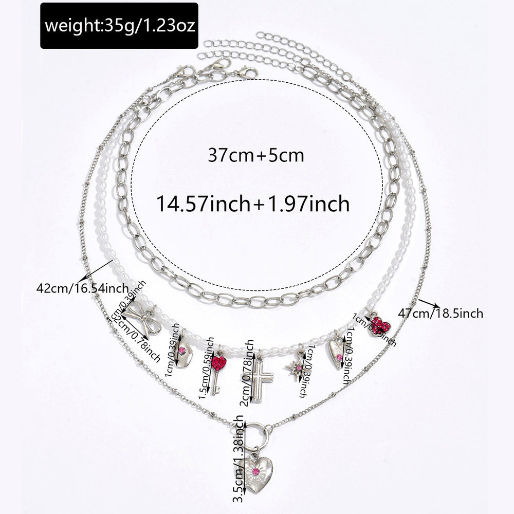 Wholesale faux pearl bowknot heart necklace - european & american cross-border fashion, sweet & cool, spicy girl style, cross pendant accessories