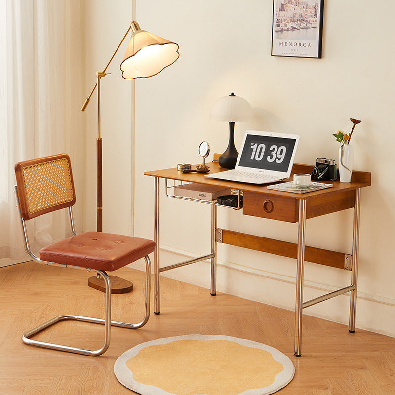 Same-day shipping: retro-chic, understated luxury home office desk, japanese-style computer desk, stainless steel and solid wood writing desk