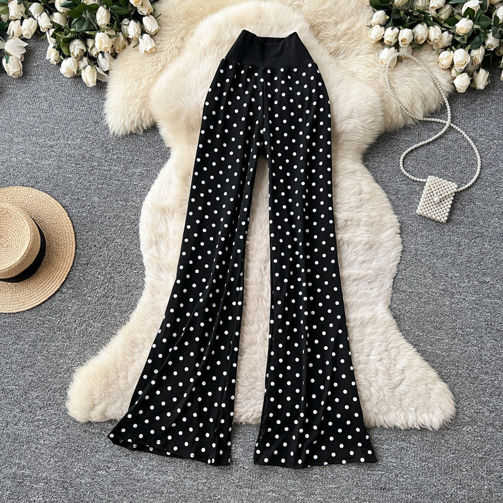 K-stylehigh waist polka dot casualcasualstraight-leg pants for women summer lazy style slimming lookeasiest for matchcasualslimming lookpants