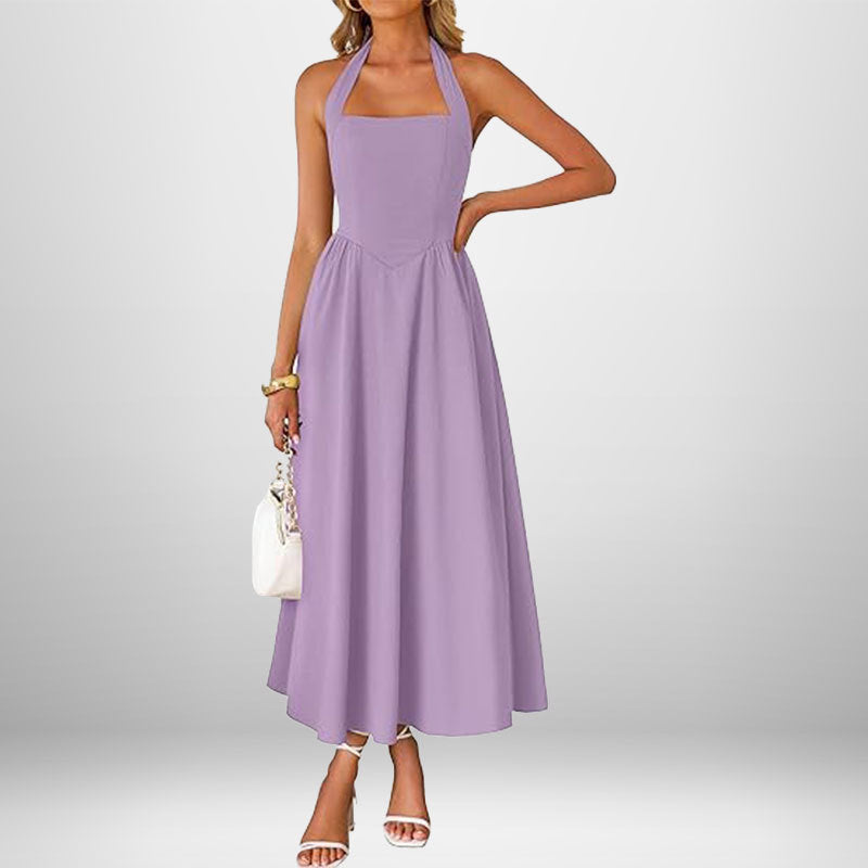 cross-border e-commerce women's fashion: european and american summer new arrivals - stylish and elegant wide strap halter neck backless dress