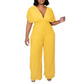 D3302  independent station foreign trade  new women's european and american cross-border sexy v neck pure color pleated jumpsuit
