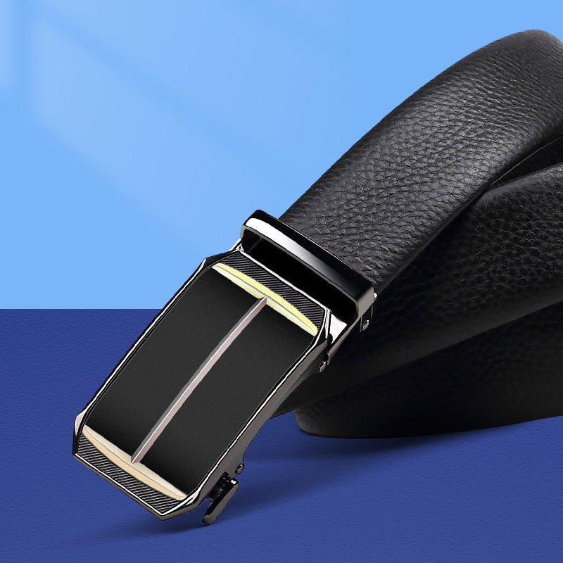 Brand leather men's belt gift box automatic buckle belt first layer cowhide belt boys business belt wholesale