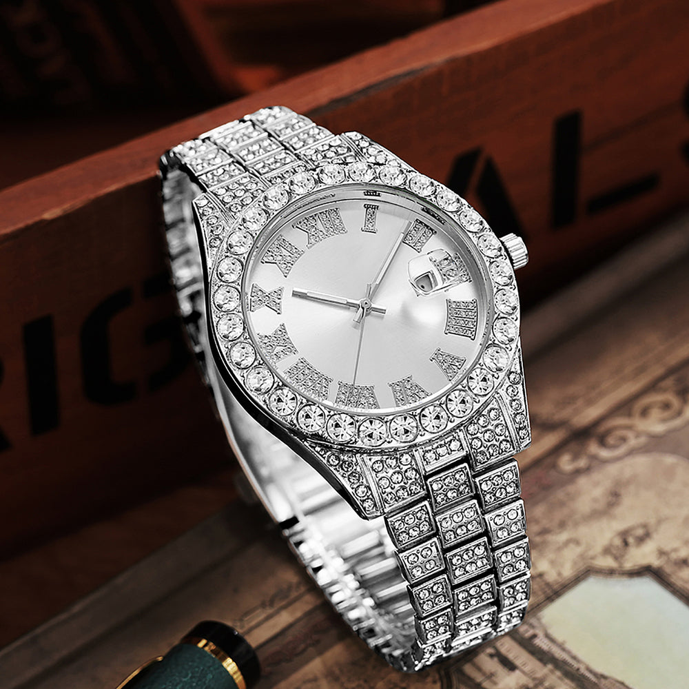 2025 hot-selling export watch: european and american men's personalized hip-hop feng shui ghost roman numeral diamond-inlaid quartz watch for men