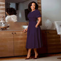 women's summer  new arrivals: elegant solid color plus size bubble sleeve midi dress, high waist plus size african dress