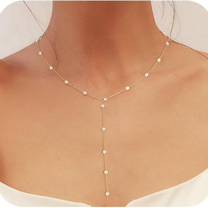 Amazon cross-border new bohemian style faux pearl y-shape lariat necklace - trendy & unique women's holiday gift