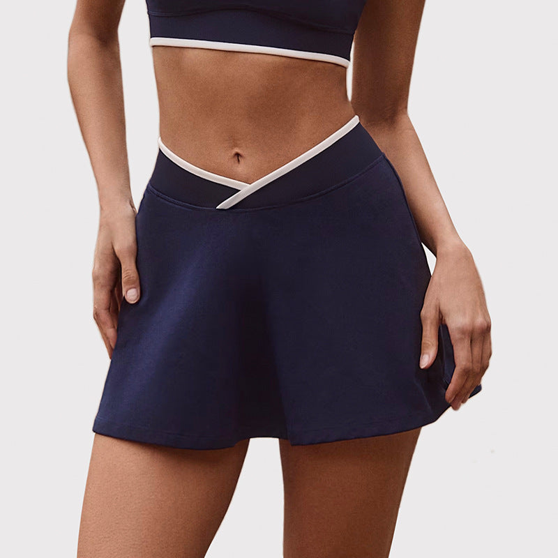 Shockproof with chest pad high elastic brushed fitness tops tennis skirt halter sports intimates short skirt yoga suit for women