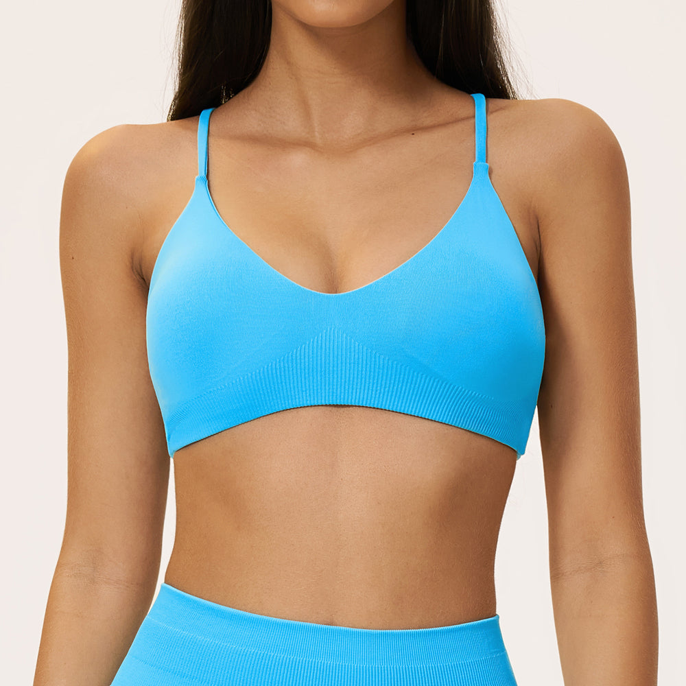 Seamless cross-border backless bra, spaghetti strap y-back breathable yoga bra, women's quick-dry sports bra 5112