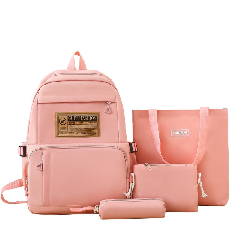 New primary and junior high school student schoolbag portable make-up bag four-piece Korean version simple backpack trendy campus backpack