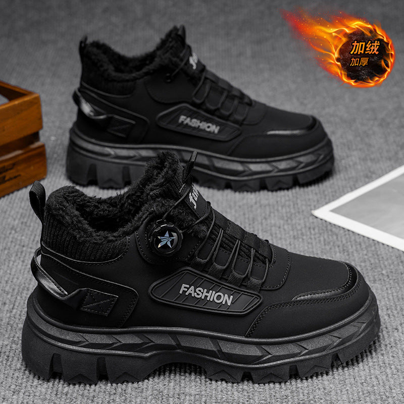 Boots men's winterfleece-linedheattechthickenedrotate button waterproofnon-slipthick soleheight sport snow cotton shoes