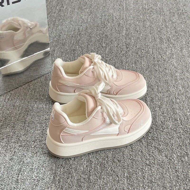 Korean style chunky platform sneakers - trendy, versatile, and unique white shoes for women - new spring 2026 collection - student bread shoes