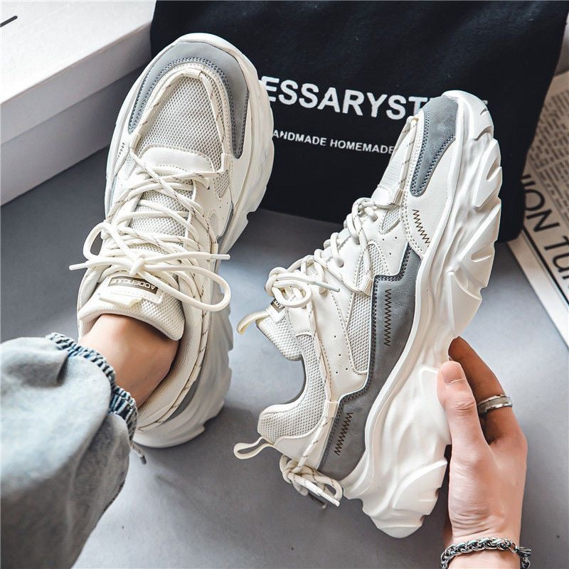 Men's winter breathable mesh sneakers 2025 new casual chunky sole running shoes for teens - trendy dad shoes