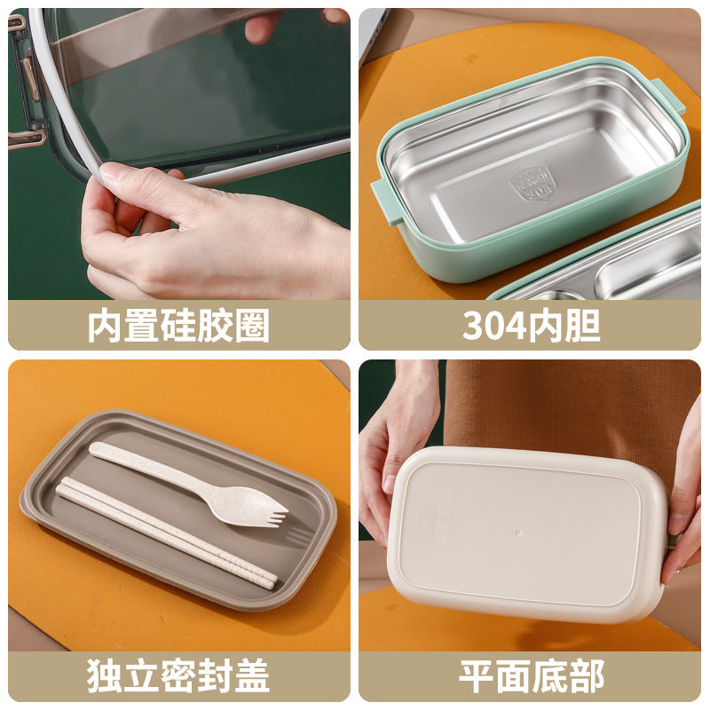 304 stainless steel double-layer lunch box Office workers can microwave oven heating and insulation Japanese-style divided lunch box multi-layer lunch box