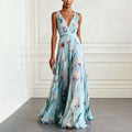 women's summer new arrivals: european and american style cross-border dress - elegant printed, waist-cinching v-neck dress