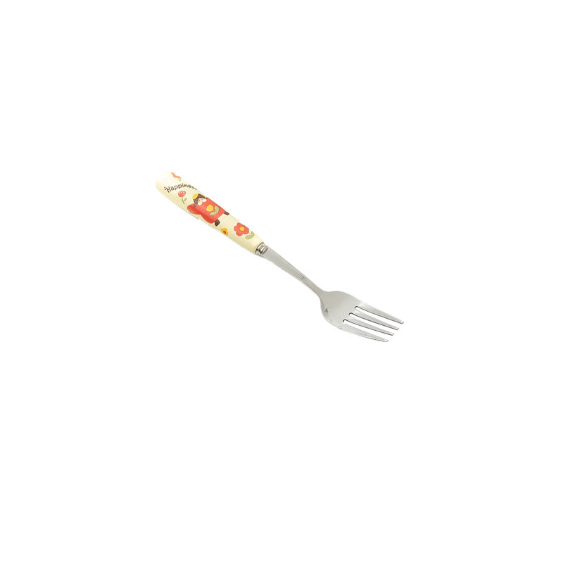 Cartoon girl ceramic handle high-temperature resistant anti-scald fork and spoon set, premium stainless steel cutlery, steak knife and fork